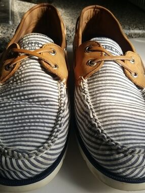 Sperry Navy & Tan Striped Canvas Boat Shoes